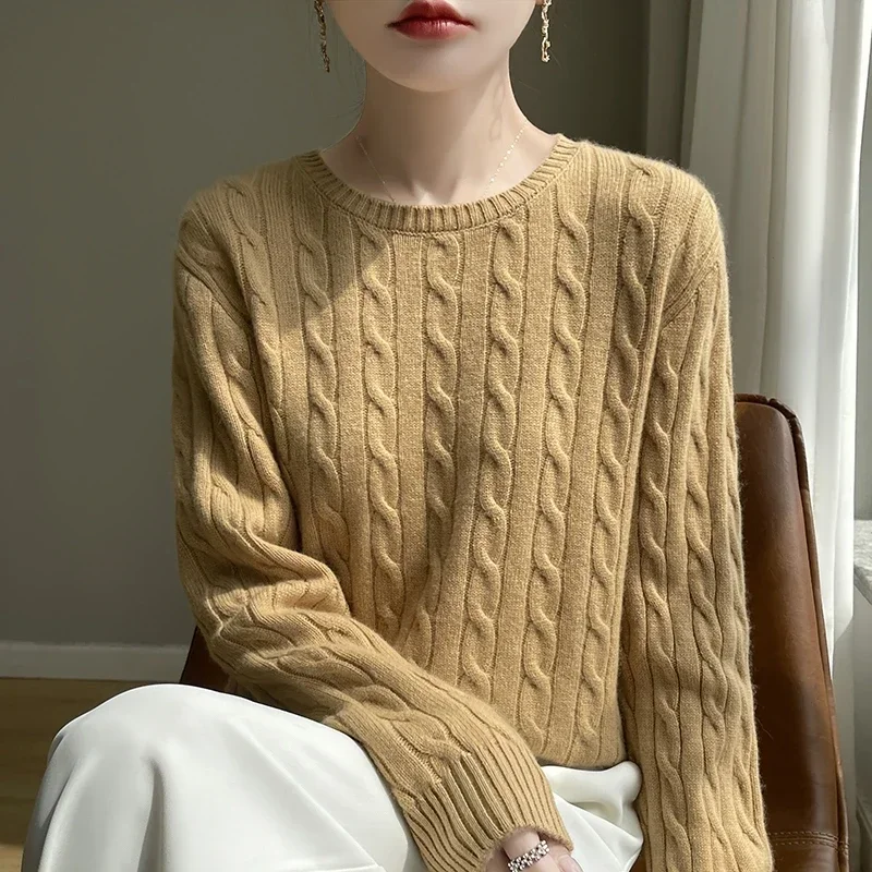 Knits Autumn Winter Round Neck New Fried Dough Twists Sweater Long Sleeve 2024 Loose Pullover Bottom Knit  Y2k Sweater Women