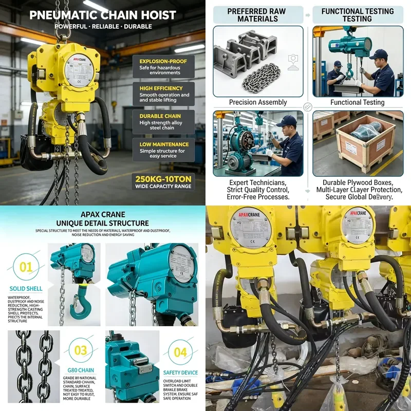 New Design 5 Ton Professional Pneumatic Chain Hoist Explosion Proof IP65 Protection Remote Control Portable Suspension