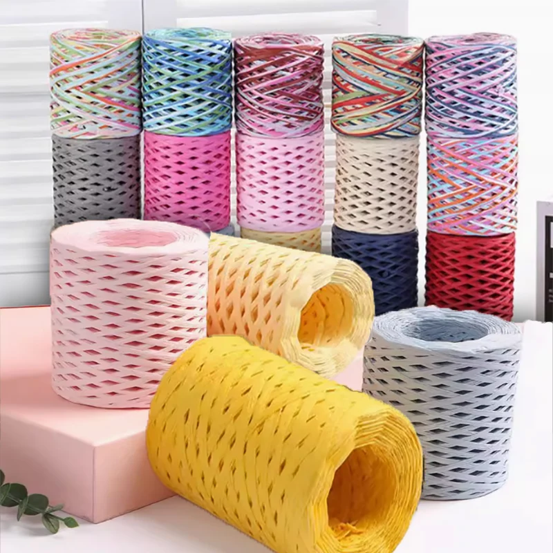 

200M/Roll Raffia Paper Craft Ribbon Yarn Handmade Color Knitted Rope Twine For DIY Gift Packaging Party Home Decoration Supplies