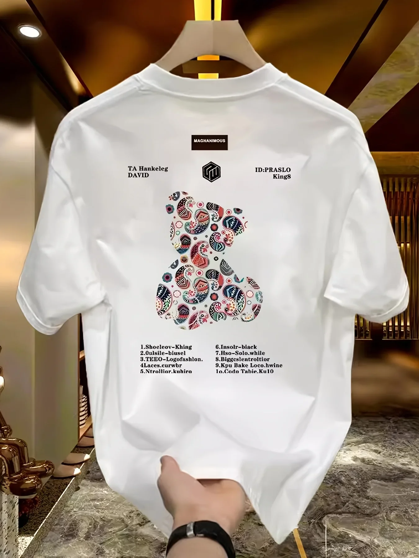 Summer 100% Cotton Men's T-shirt Paisley Bear Print Breathable Casual White Streetwear for Daily Wear