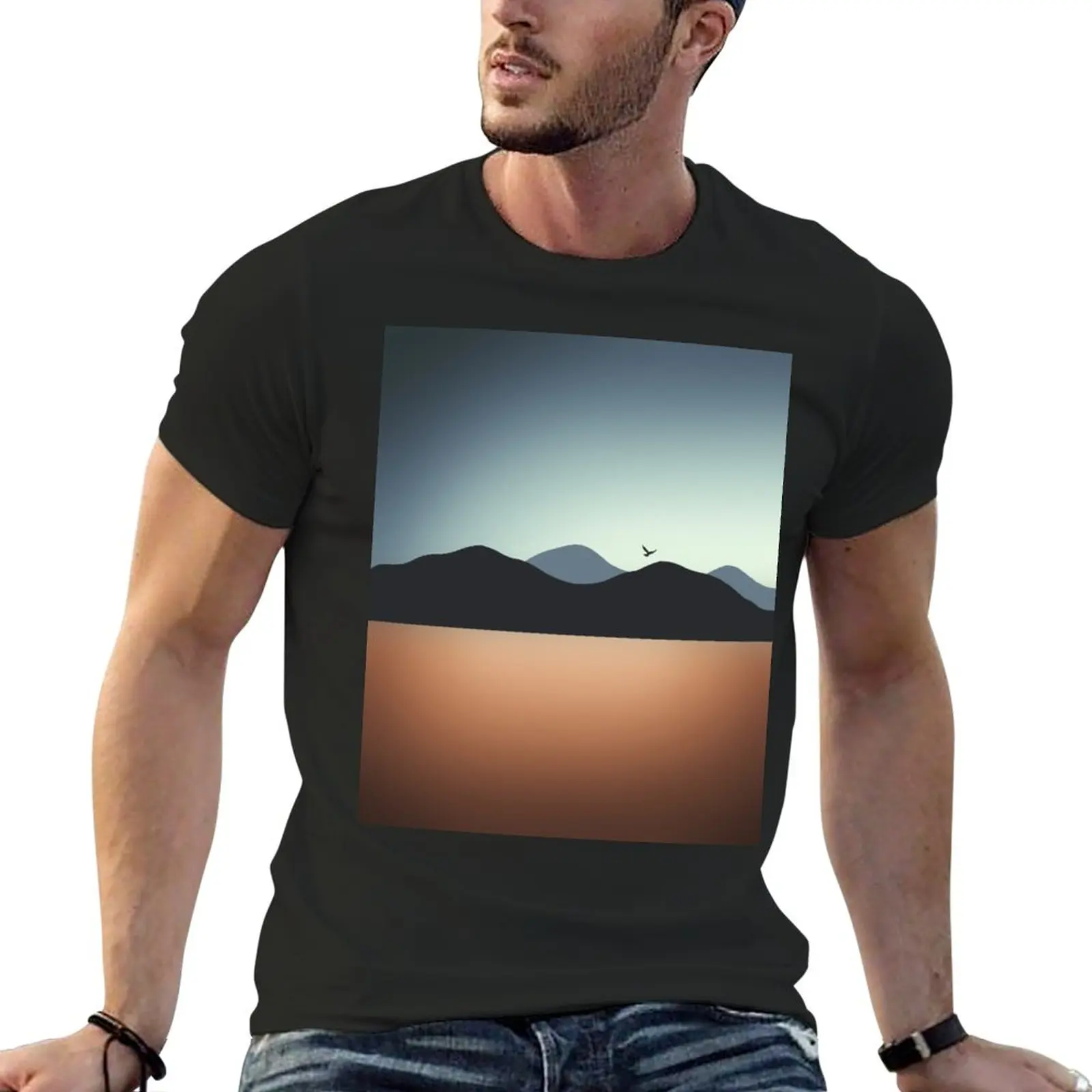 

New Dark Blue and Orange Mountain Landscape T-Shirt vintage t shirt new edition t shirt cute tops funny t shirts for men