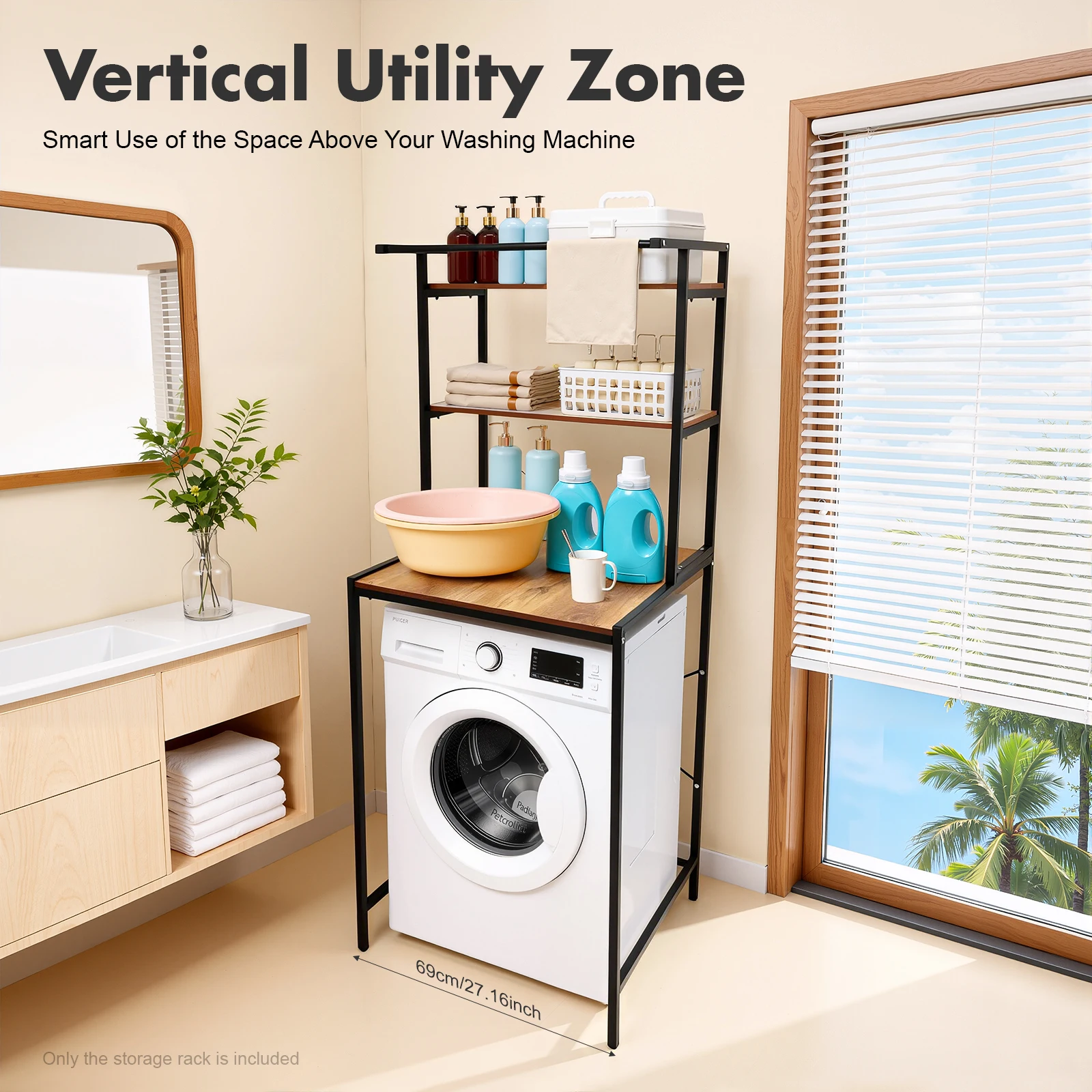 

Washer and Dryer Storage Shelf Bathroom Space Saving Organizer Rack Space Saver Standing Rack 3 Tiers