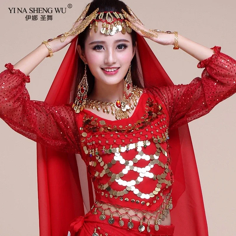 Hot Selling Belly Dance Long Top Sexy Sequins Tops India Bellydance Costumes Accessories 6 Colors Tops For Women Available New