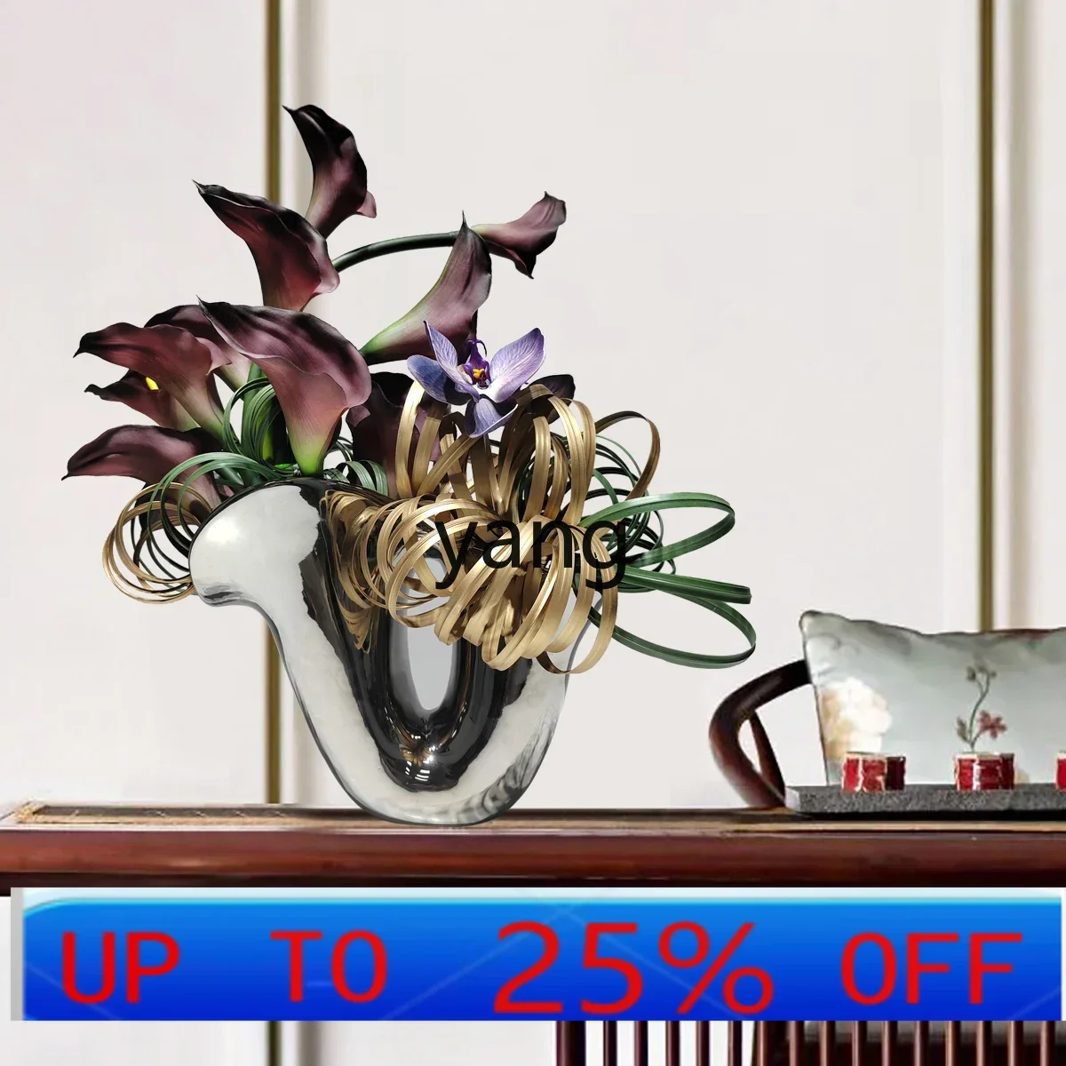 

lmm light luxury art floral arrangement living room study entrance silver vase decoration