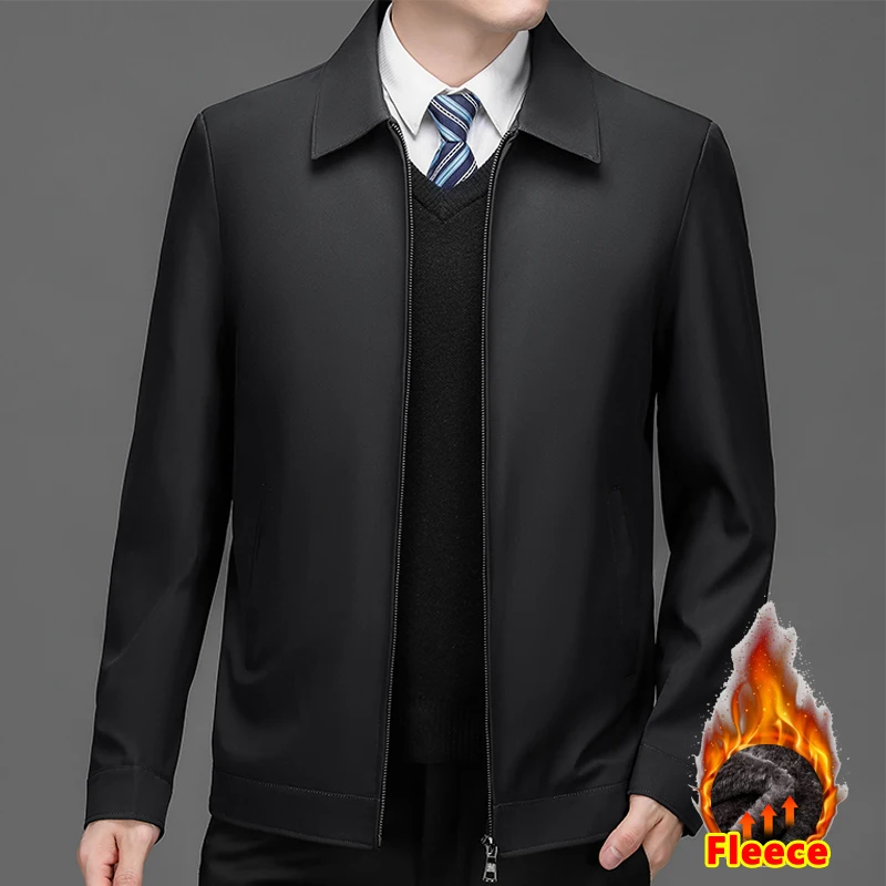 2024 New Fleece Lined Men's Winter Jacket Business Blazer Thick Warm Office Dress Jacket Autumn Work Outerwear Jacket Coat Black