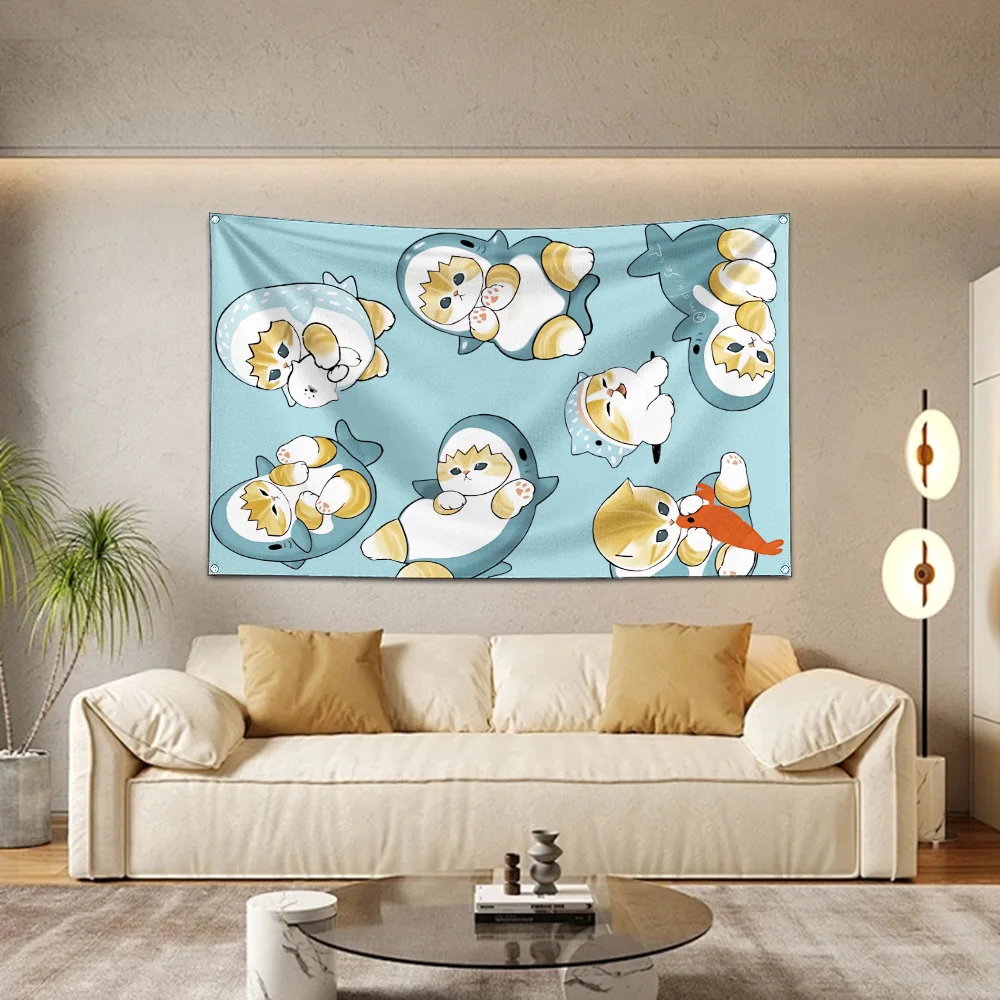 60 x 90cm Cute cat m-mofusands Flag Polyester Digital Printing Banner for Garage Wall Art Out Door Decoration