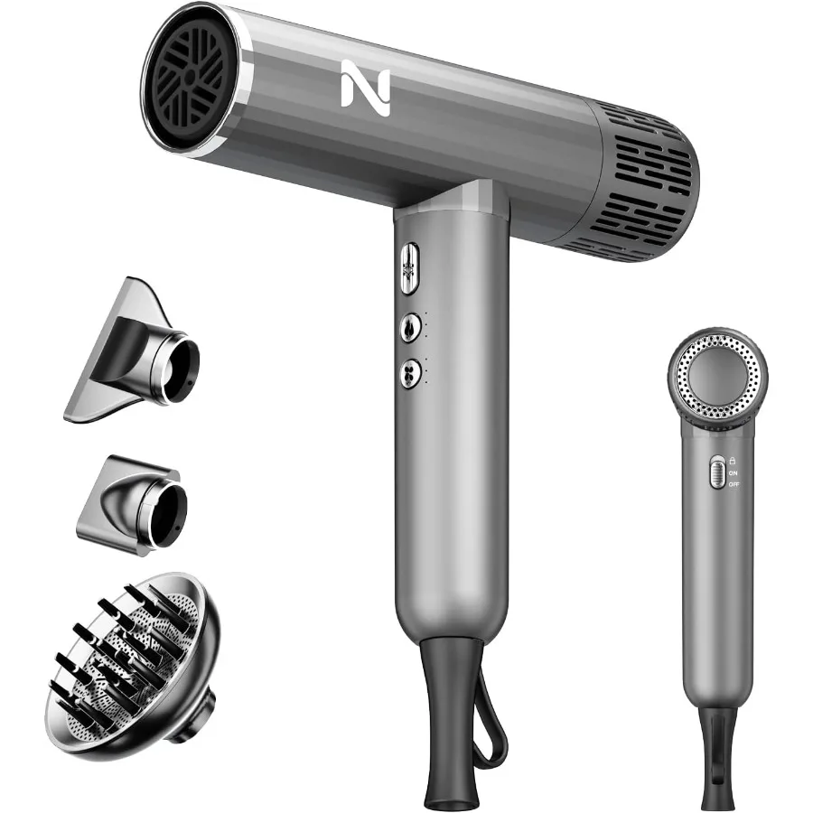 

1600W Professional Ionic Hair Dryer with 3 Attachments 110 000RPM High-Speed Brushless Motor for Fast Drying Lightweight Low-No