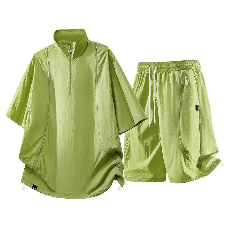 Casual Sportswear Sets Men and Women Half-zipper Stand Collar T-shirt + Shorts Set Quick Dry Oversized Outdoor Shorts Tracksuit view 3