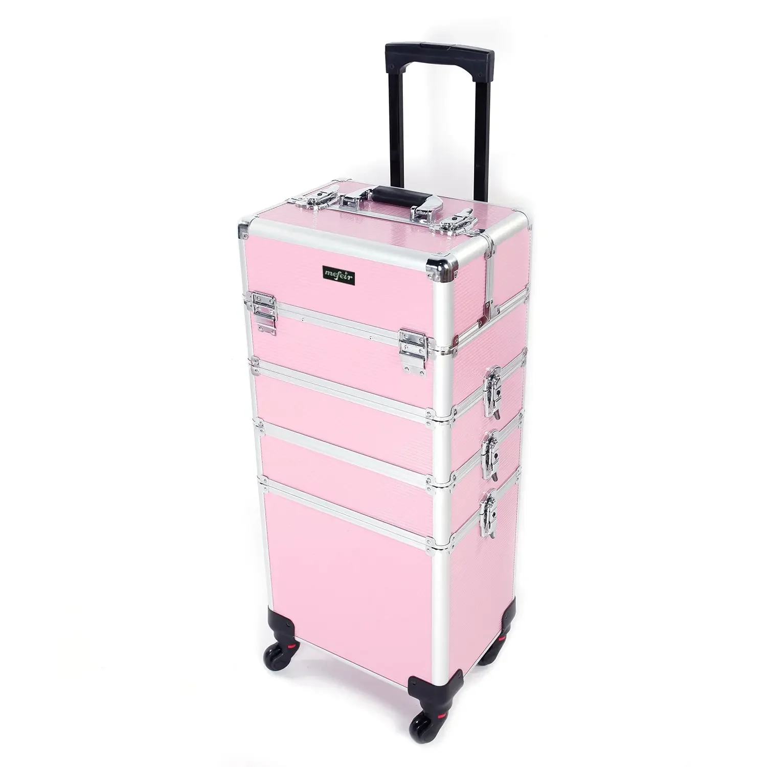 4 In 1 Rolling Makeup Train Case, Aluminum Makeup Travel Organizer Cosmetic Case, Cosmetology Display Suitcase On Wheels