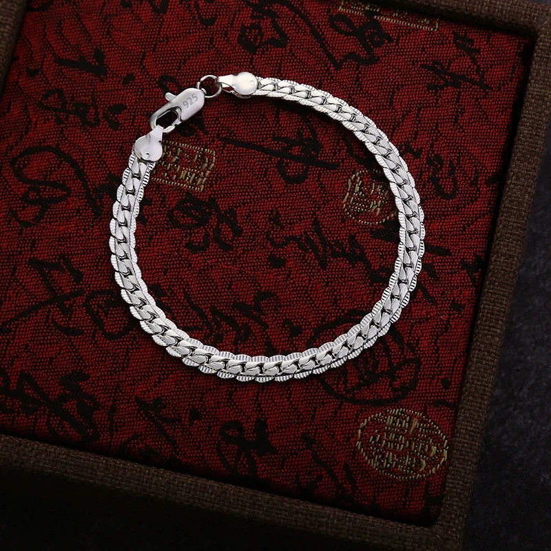 Hot new 925 Sterling Silver Beautiful 5MM Braided Bracelets For Women Men Fashion Wedding Party niche Jewelry Christmas Gifts