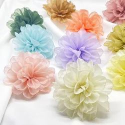 5Pcs 10CM Chiffon Handmade 3D Fabric Artificial Gauze Flower For Wedding Dress Hats Necklace Slippers Decoration