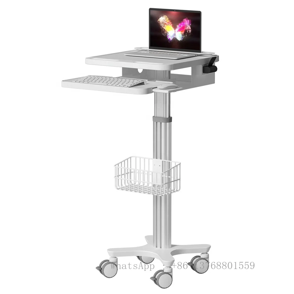 ABS Medical Check RV Mobile Cart Plastic Workstation Adjustable Pneumatic Type Medical Trolley Cart With Basket Hospital Office