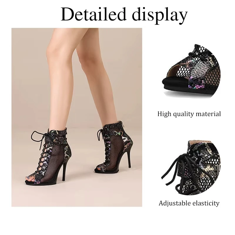 Sexy Ladies Dance Boots Women Stiletto High Heels Lace-up Ankle Leather Fashion For Ballroom Jazz Party Pole Stage