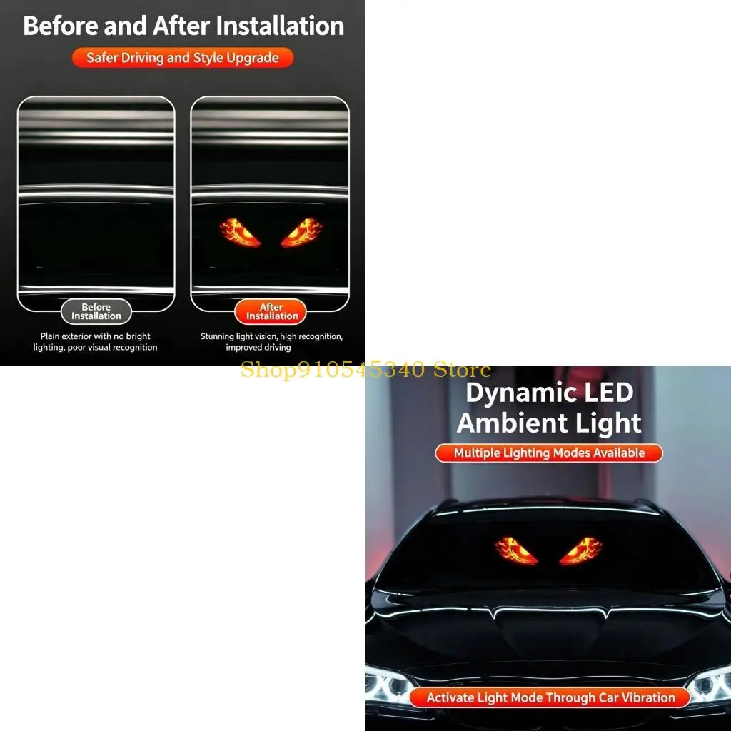 U2JA Rechargeable Vehicle Warning Display, Solar Eye Lamp with Windshield Suction Mount for Cars and Motorcycles Use