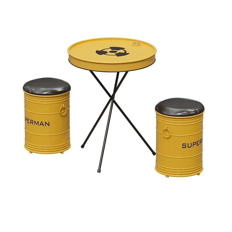 

Industrial style bar table and chair combination oil bucket coffee table office