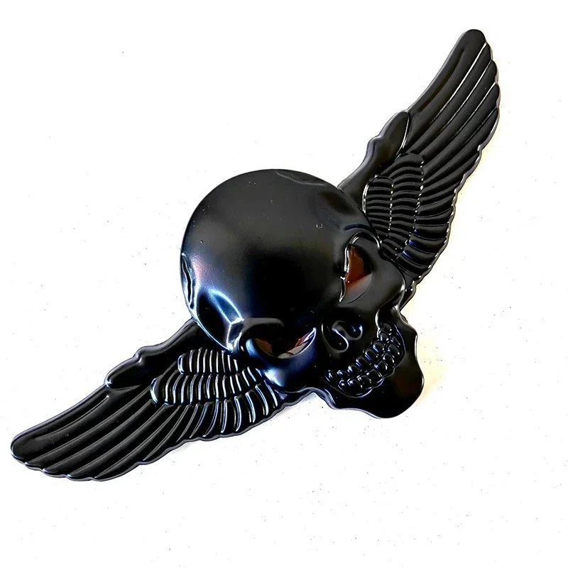 Skull with Wings Metal Decal for Motorcycle - Universal Fit Front/Tank/Rear Spoiler - Cool Rider Decor Sticker