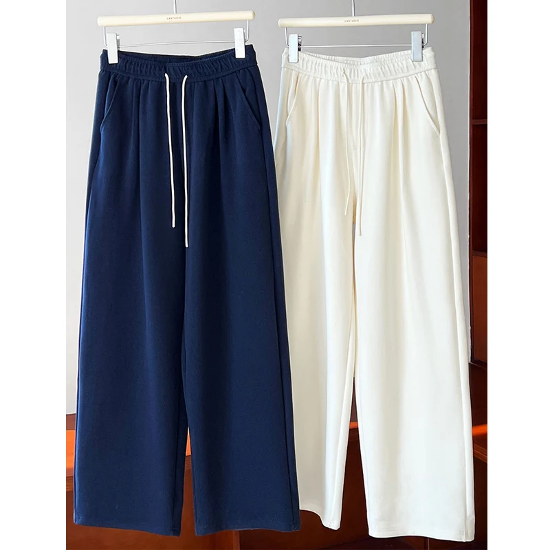 2024 Women Autumn Long Straight Pants High Waist Cotton Pants Stretch Waist Fashion Clothes White Pants Female Long Trousers