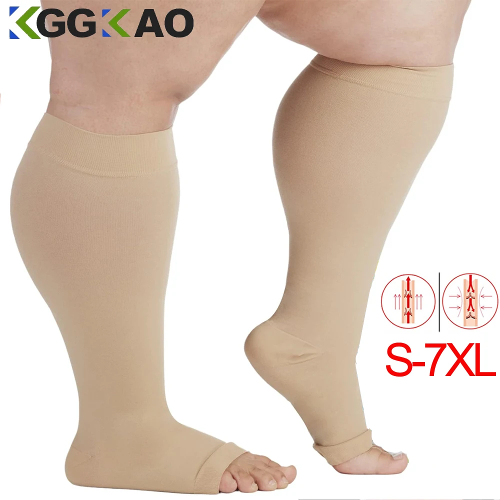 Wide Calf Open Toe Graduated Support Compression Knee Hi Socks for Women Men 20-30mmHg For Varicose Veins Circulation,Lymphedema