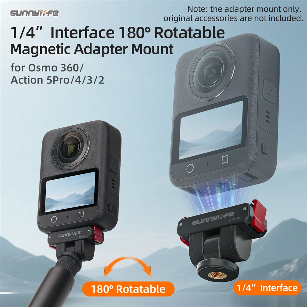 

Sunnylife 180 Degree Magnetic Quick Release Adapter Base For DJI OSMO 360/ ACTION 5 PRO/Nano Camera Two Claw Mount Adapter Stand