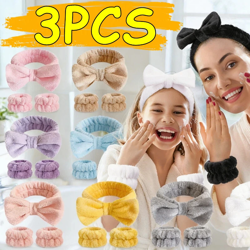 

2PCS/3PCS Wash Face Headbands Women Coral Fleece Hair Bands Cuff Waterproof Band Absorbent Wristbands Head Band Hair Accessories