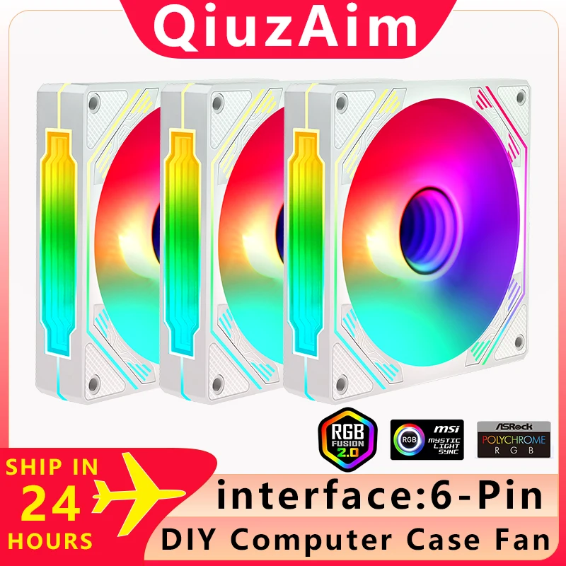 

QiuzAim 3-in-1 set suit 120mm PC Computer Case Fan Cooling Cooler 6-Pin RGB Led Need to be paired with a controller 12V ARGB fan