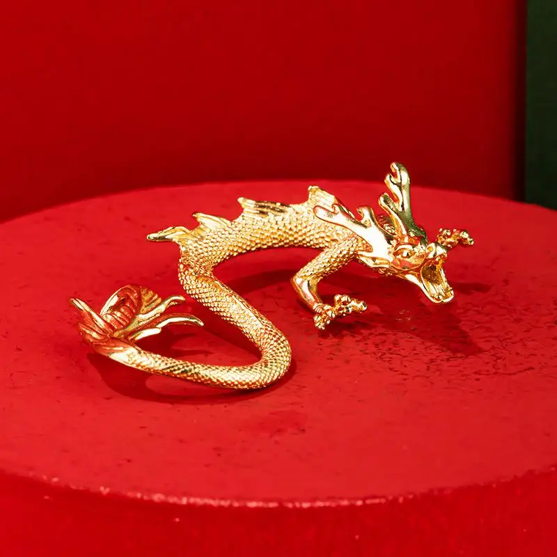 1Pcs Retro Brass Zodiac Dragon Small Statue Chinese Mythical Beast Figurines