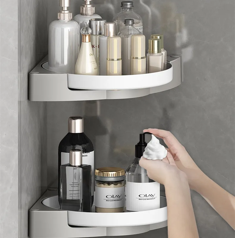 Creative 360 Degree Rotating Triangle Shelf Wall Mounted Bathroom Skincare Storage Shelf Shower Toiletries Storage Shelf