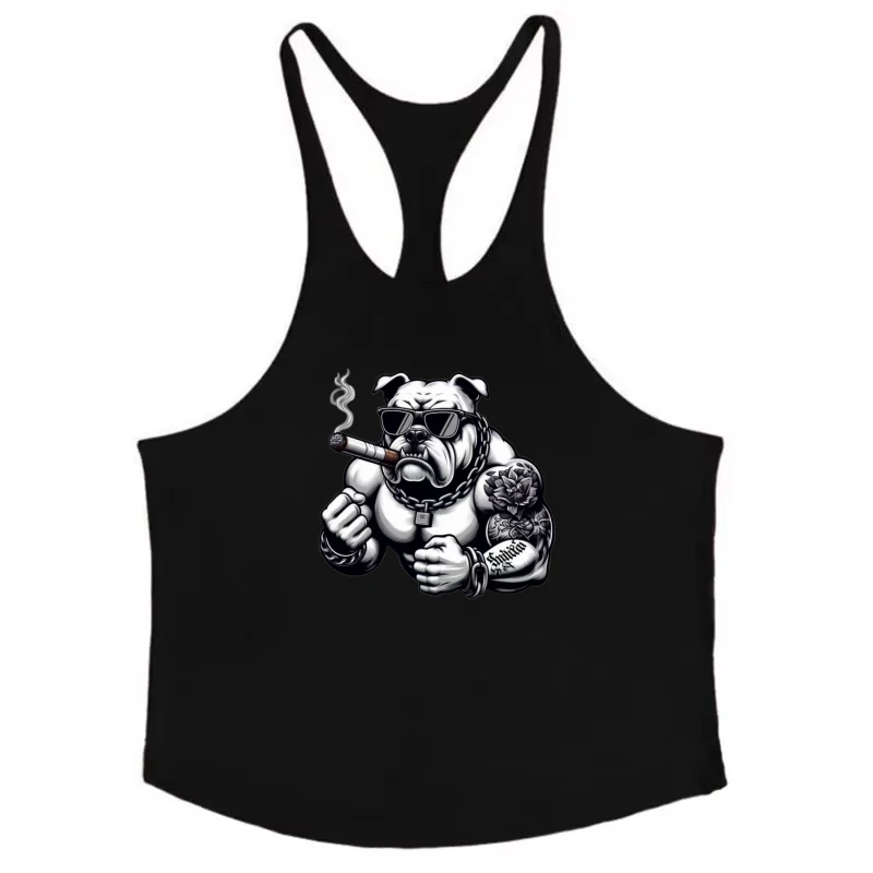 Men's Badass Bulldog Graphic Gym Stringer Vest - Quick-Drying Y Back Bodybuilding Fitness Running Vest, Sports Innerwear