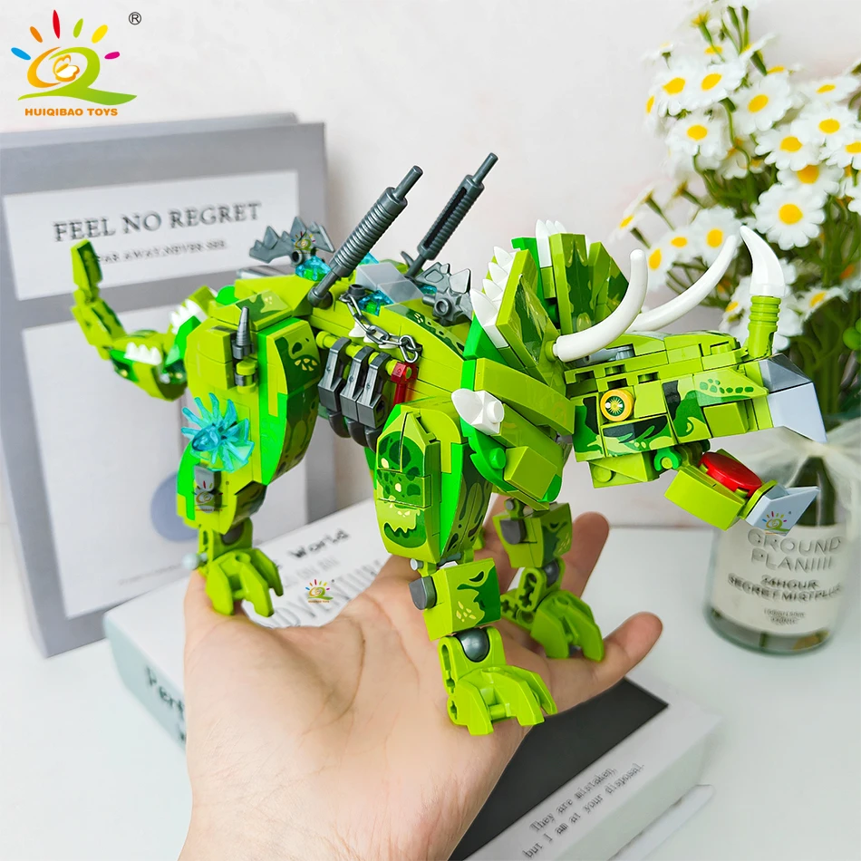 HUIQIBAO 2in1 Jurassic Dinosaur World Model Building Blocks City Triceratops Velociraptor Dino Park Bricks Children Toy Game - view 3