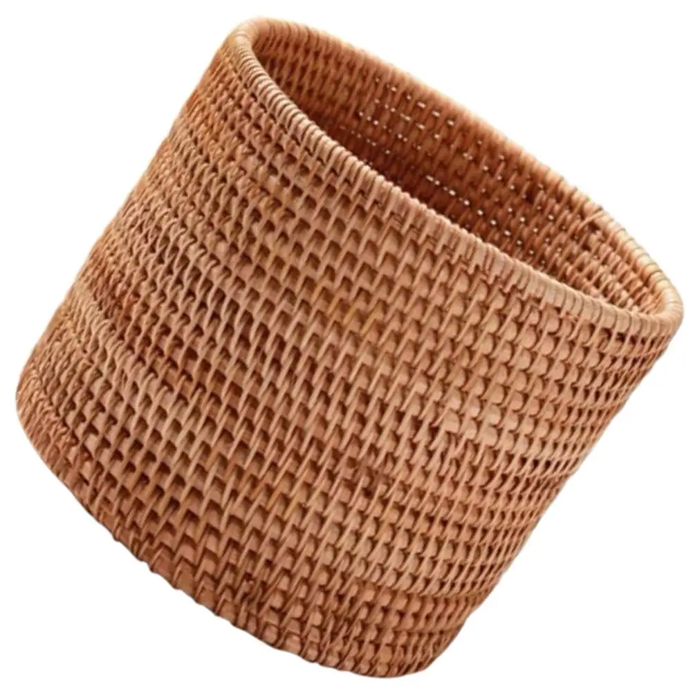 

Rattan Trash Can Woven Round Storage Basket Handmade Desk Bin Kitchen Fruit Organizer Small Size Waste Paper Container