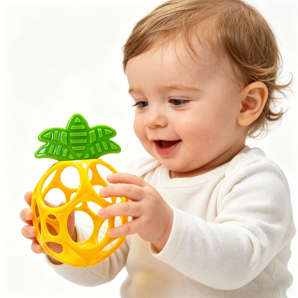Baby Pineapple Shaped  Rattle Ball, Soft Easy Grasp Infant Teething Toy with Sound, Sensory Developmental Toy for Baby & Infant