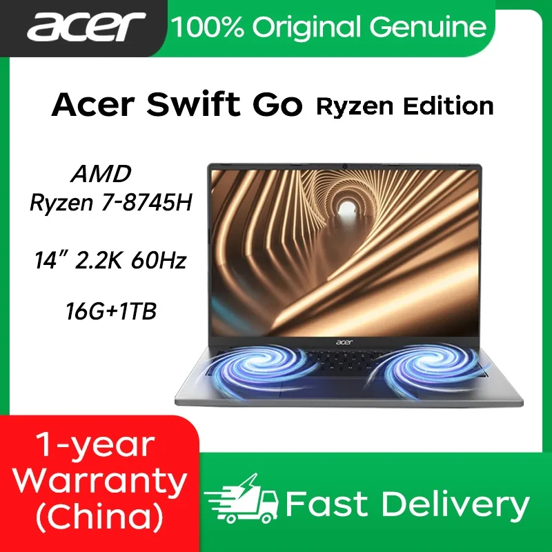 2025 Acer Swift Go Ryzen Editio Laptop 14Inch 2.2K 60Hz IPS Screen Ryzen 7-8745H 16GB 1T/2T SSD AMD Radeon 780M Graphics Netbook