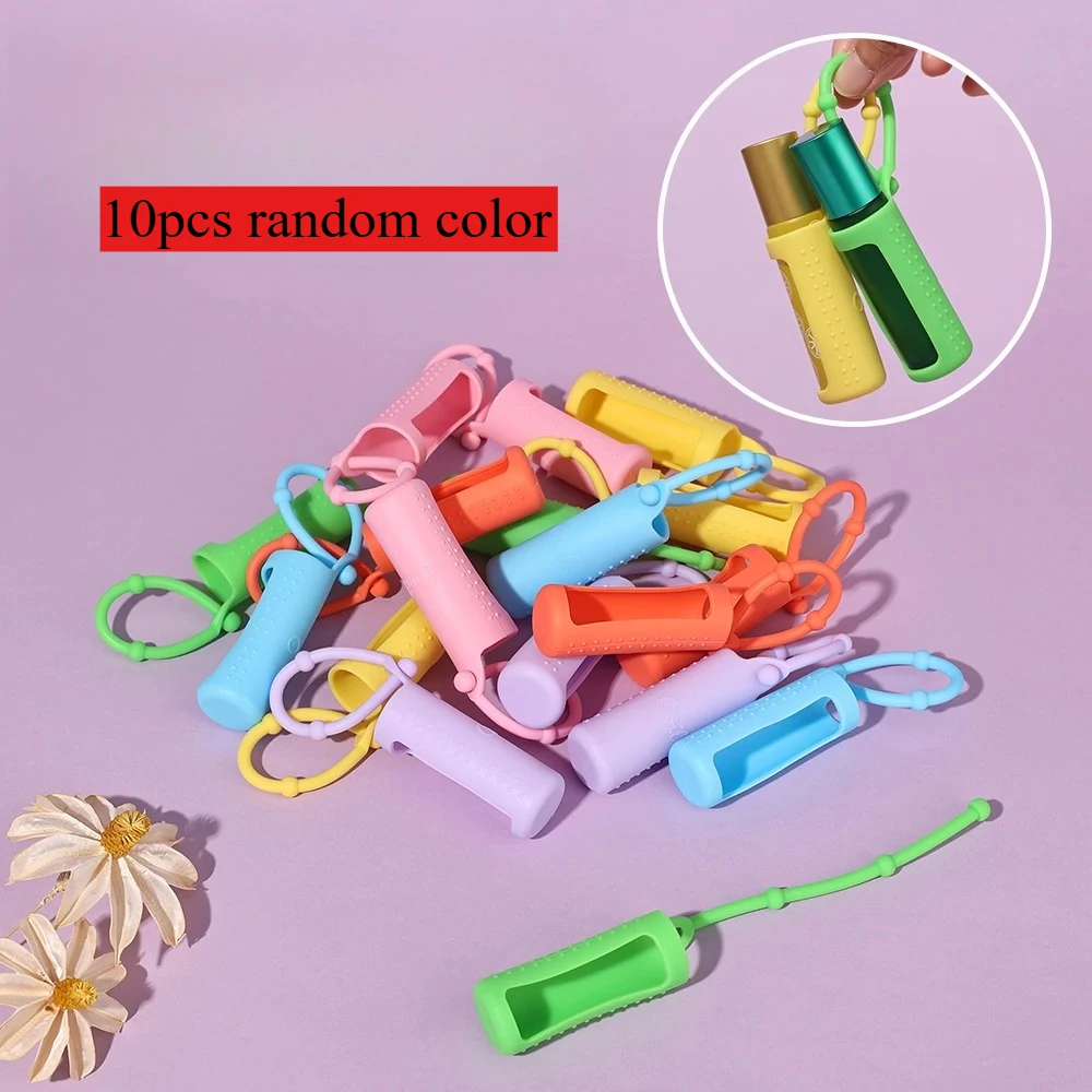 10pcs Random Color Silicone Case Sleeve with A String Essential Oil Bottle Case Travel Cover Essential Oil Holder