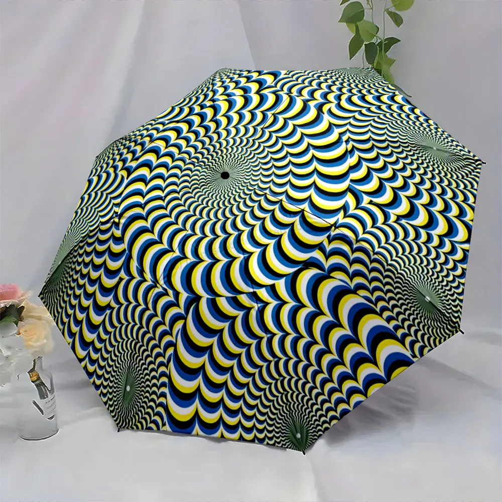 Colorful Optical Illusion Spiral Pattern Round Design portable waterproof sun rain umbrella for outdoor travel beach