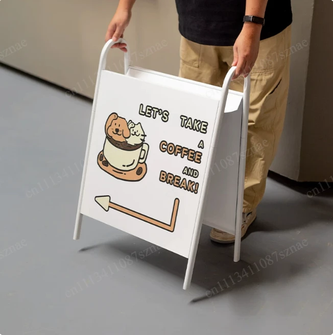 Vertical Billboard Display Stand At The Door, Creative Storage Signs, Outdoor Mobile Floor Metal Standing Signs in Coffee Shops