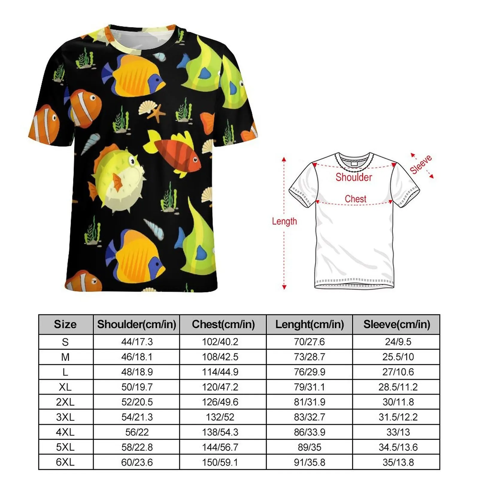 Sea Fish Print T-Shirt For Male Tropical Animal O Neck T-Shirts Summer Fashion Clothes Short Sleeve Basic Oversize Tee Shirt