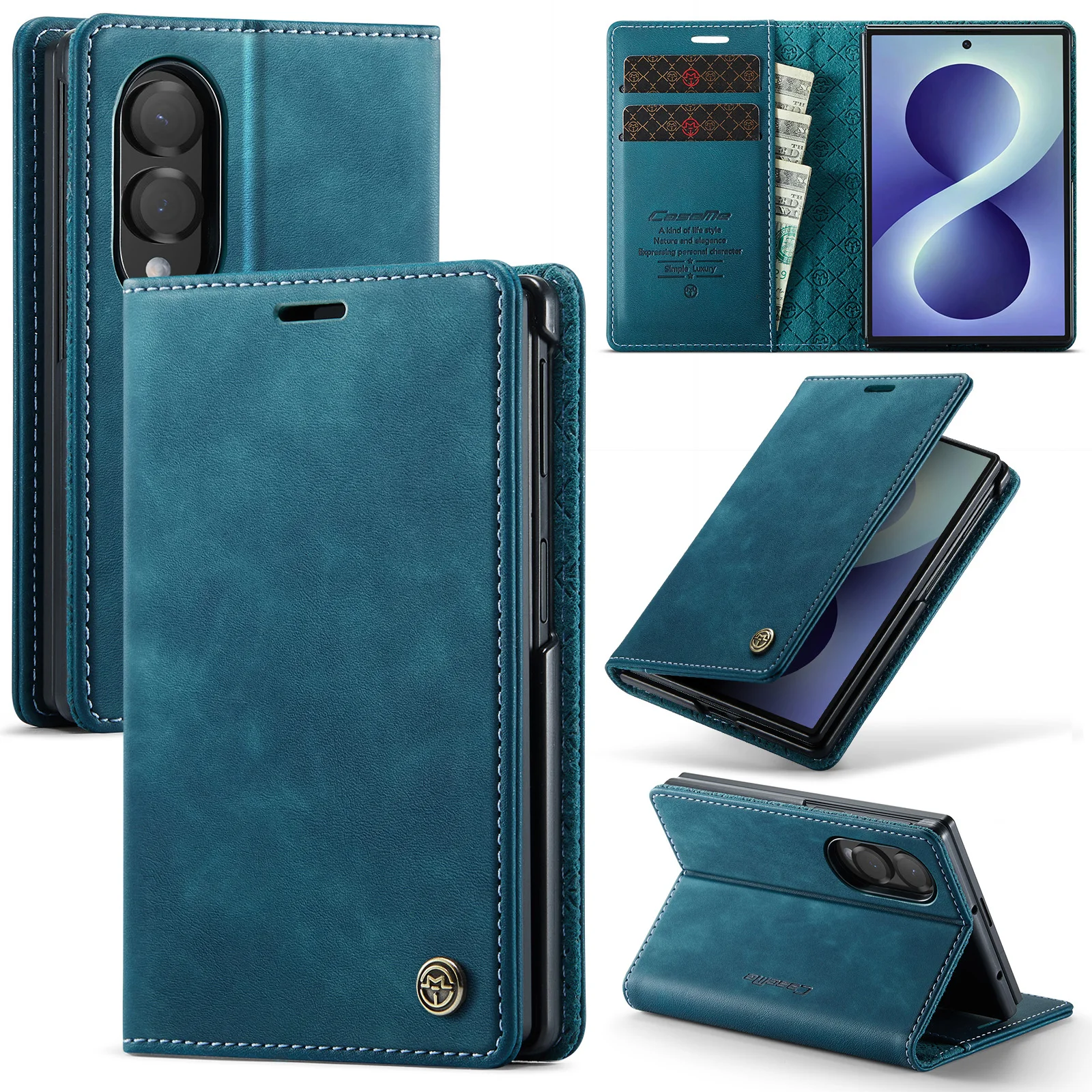 Luxury Vintage Style Flip Cards Solt Wallet Leather for Samsung Galaxy Z Fold8 Fold 8 Wide Book Stand Shockproof Slim fit Cover