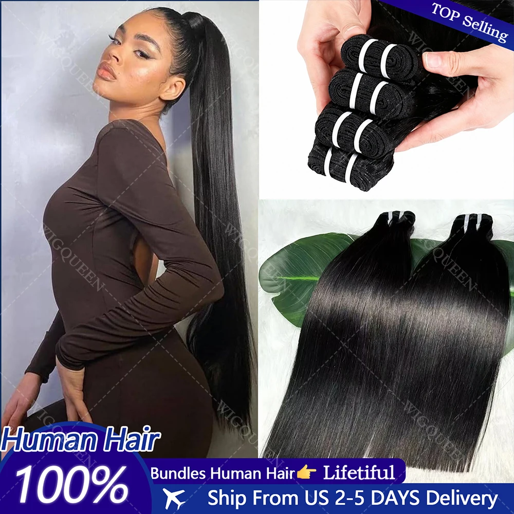 

Unprocessed 100% Human Hair Bundles Natural Black Quick Weave Sew In Virgin Hair Extensions Dyeable Machine Double Weft Thick Bundles For High Ponytail 15A Super Double Drawn Virgin Long Silky Straight Bundles Human Hair Raw Vietnamese Hair Salon Quality