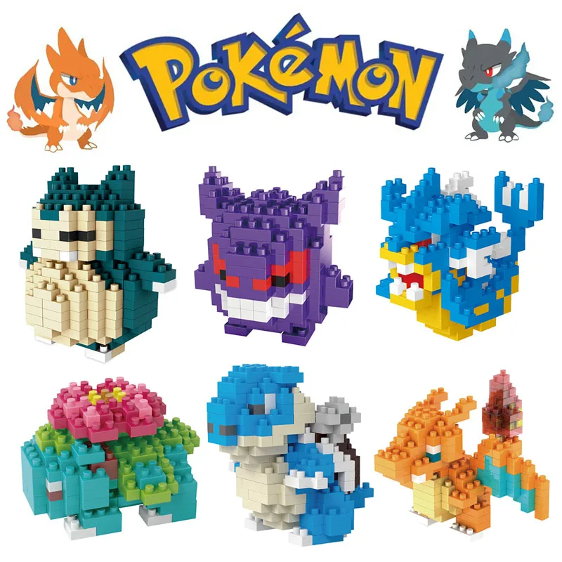 Pokemon Cartoon Building Blocks Anime Characters Charizard Gyarados Mini Action Figure Educational Game Toy Kids Birthday Gift