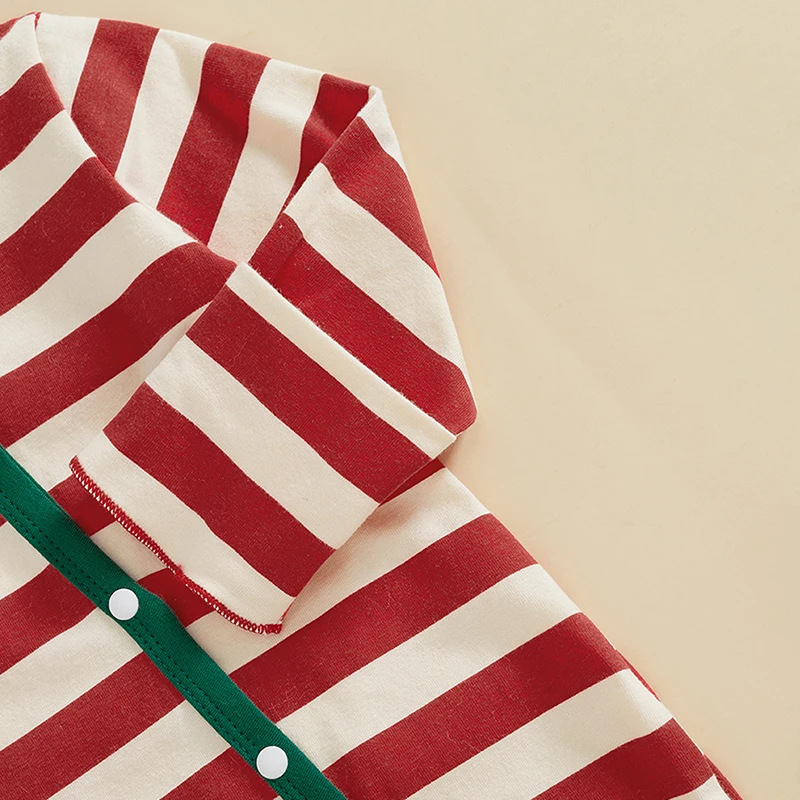 Fashion Striped Baby Boy Girl Romper Christmas Casual Button Long Sleeve Newborn Clothes Jumpsuit with Hat for Infant Toddler image 5
