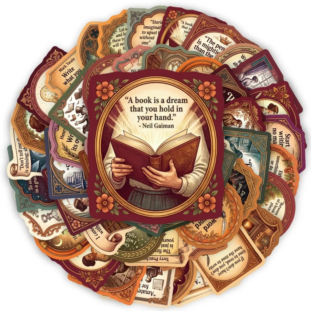 50Pcs Vintage European Literary Quote Stickers, Author Famous Sayings Decals for Aesthetic DIY Decoration Papery Pop Store