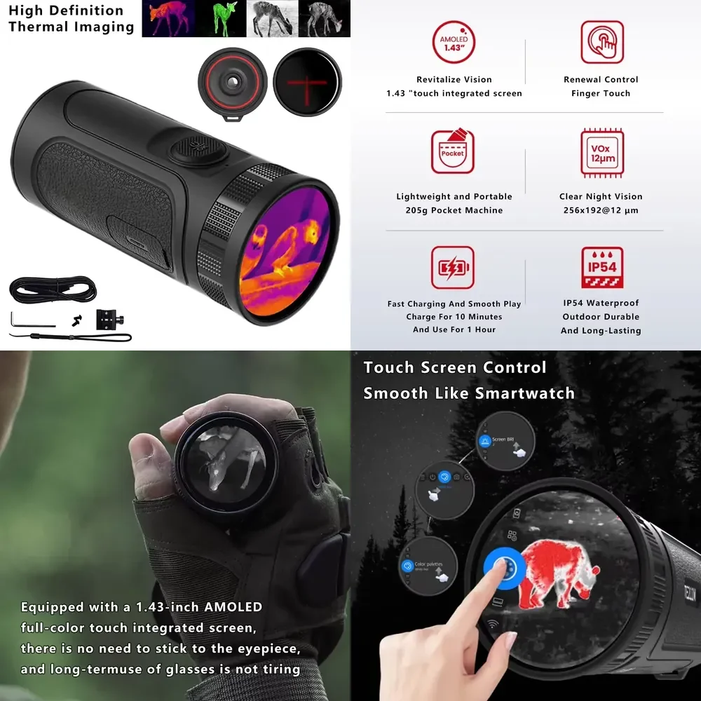2026 Thermal Imaging Monocular for Night Vision Hunting IP54 Waterproof with Built-in Display Crosshair