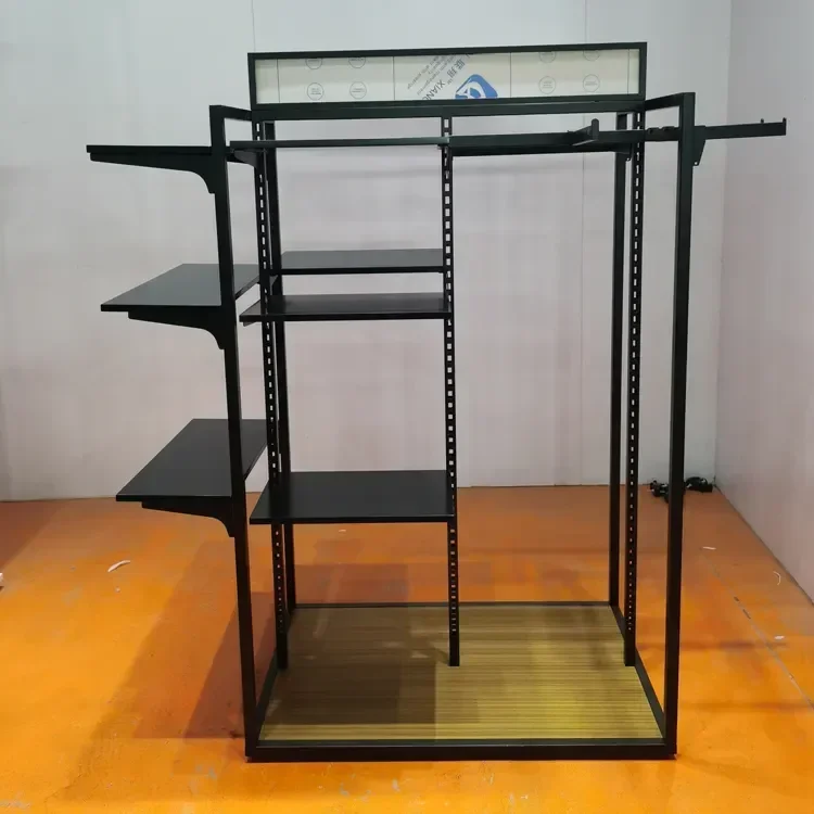 Customized Metal & Wood Foldable Clothes Display Rack Personalized Hanging Clothing Shelf For Store Use