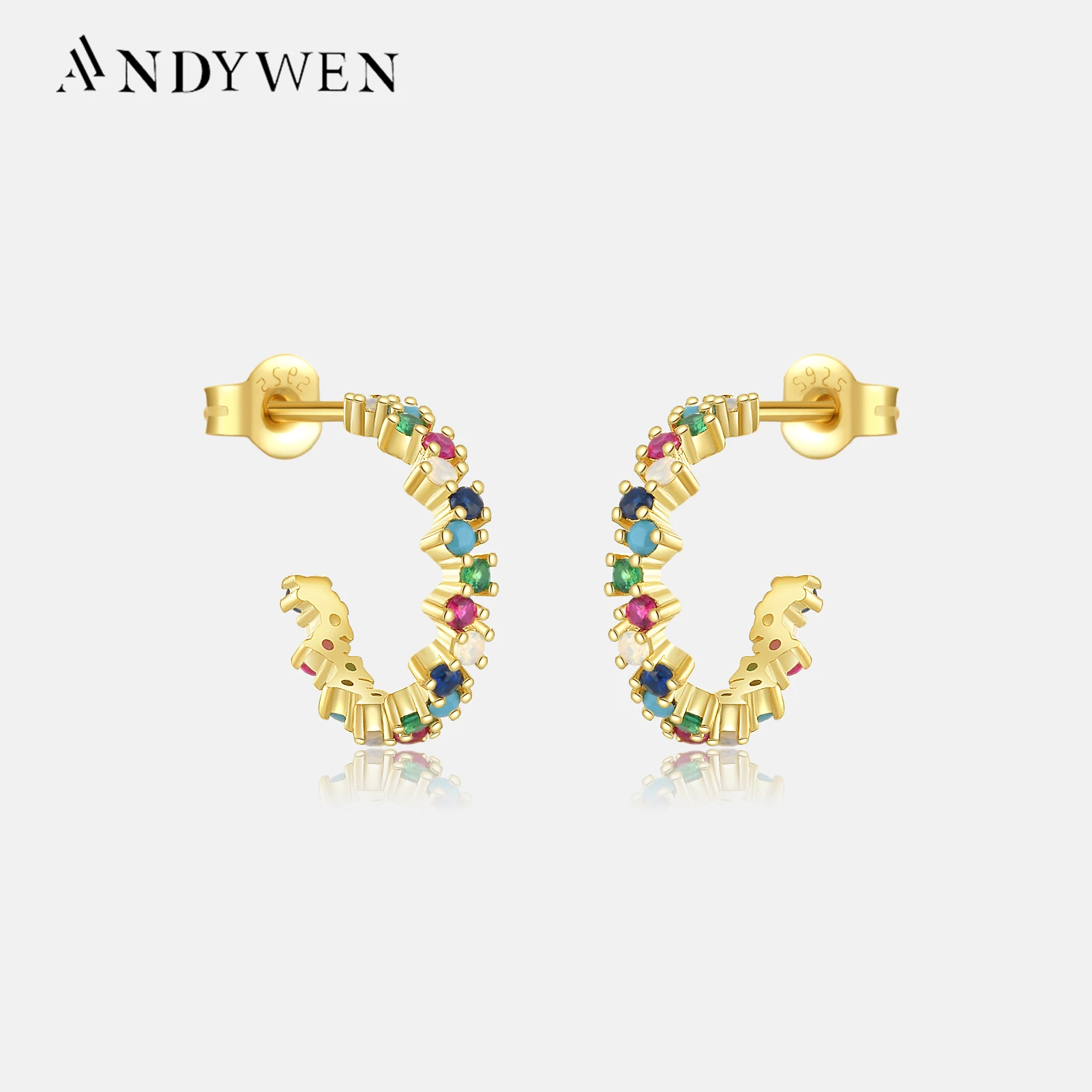 

ANDYWEN 925 Sterling Silver Gold 12mm Guadaloupe Multicolour 18k Gold Plated Hoop Earrings Piercing Luxury Jewelry Clips Pendien