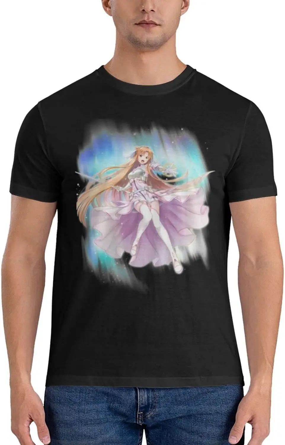 Sword Anime Art Online Shirt Men's Personalised Crew Neck Short Sleeve T Shirt Fashion Graphic Tees Deep Heather