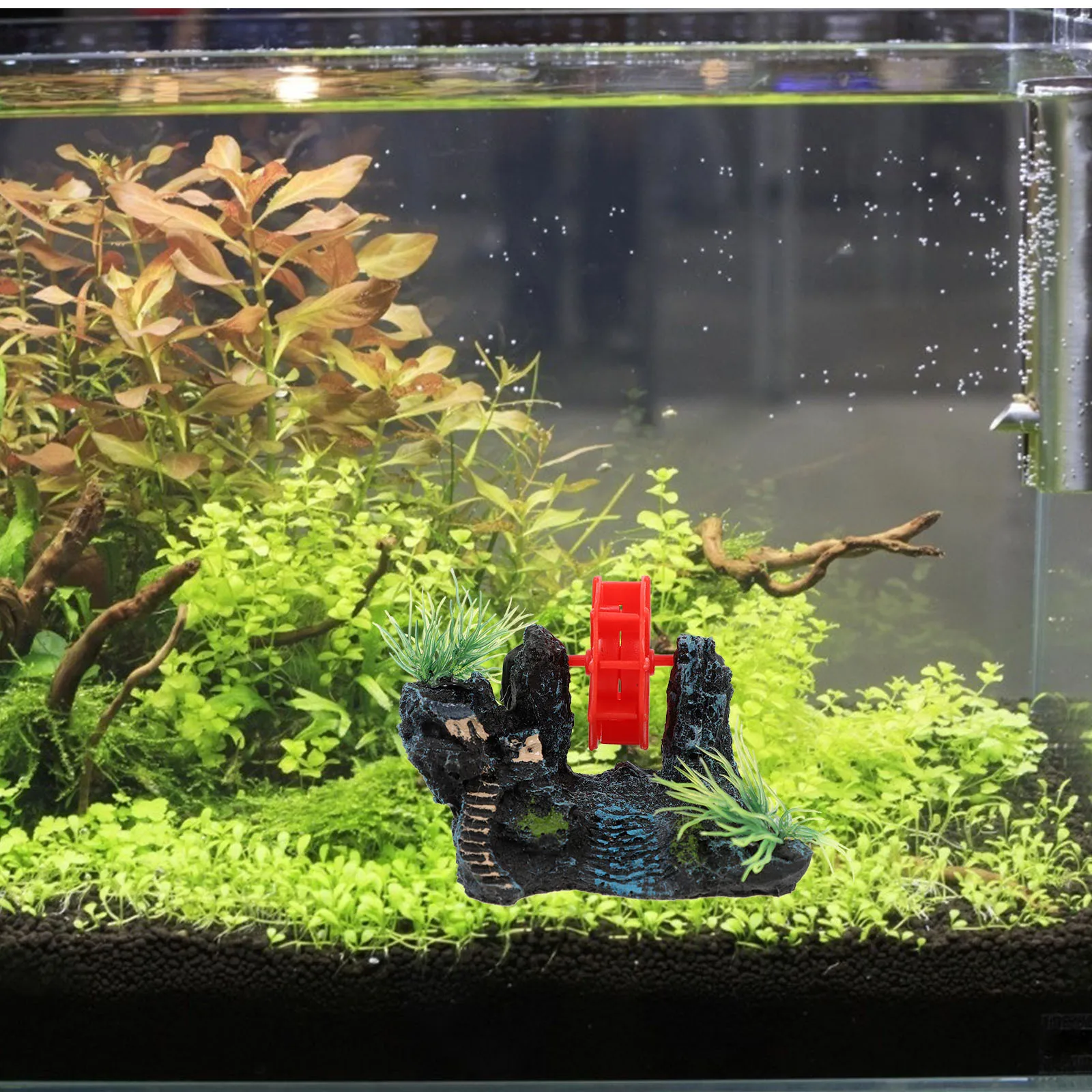 

Fish Tank Rockery Natural Aquarium Landscape Decoration Resin Craft Fish Shelter Rotatable Water Wheel Aquarium Supplies