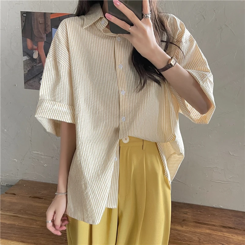 

Модный корейский женский полосатый топ ort Sve irt, повседневный дизайн, весенний модный свободный топ, удобный топ из смеси хлопка