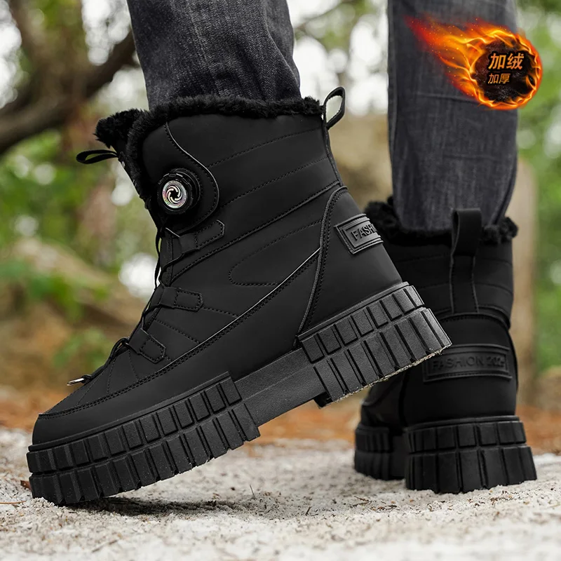 

Casual Mens Winter Snow Boots Thick Warm Waterproof Slip Resistant Comfortable Cotton Shoes Faux Fur Lined Outdoor Boots
