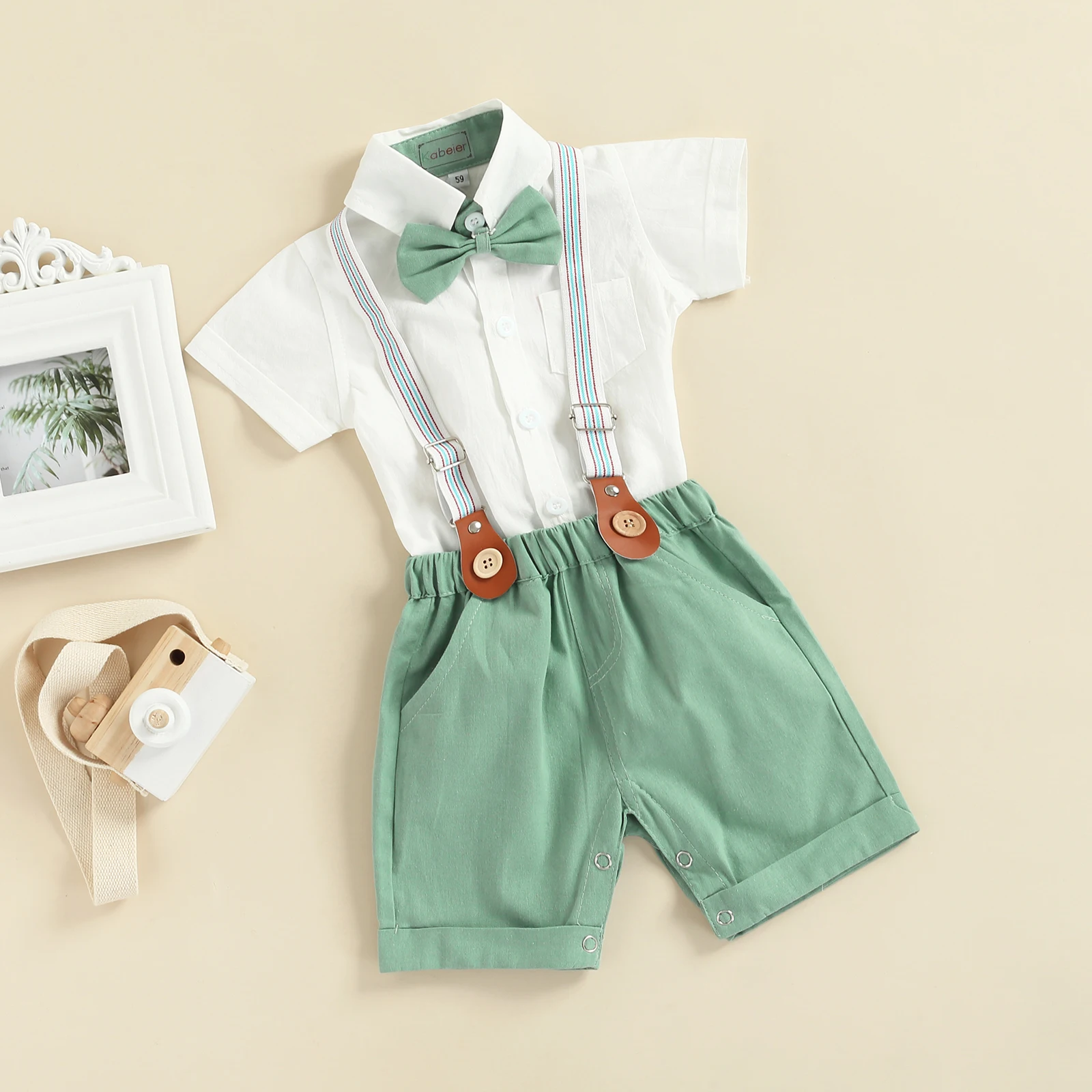 0-3Y Newborn Baby Boy Gentleman Outfits Short Sleeve Shirts Romper Overalls Shorts Infant Summer Boys Clothes Formal Suits 2Pcs