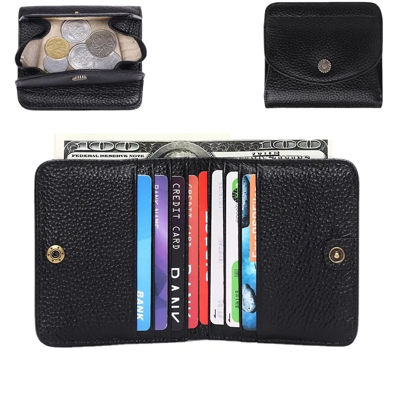 

RFID Anti-theft Women Short Wallet Genuine Cow Leather Coin Purse Real Leather Card Holder Small Cute Money Clip 7-5